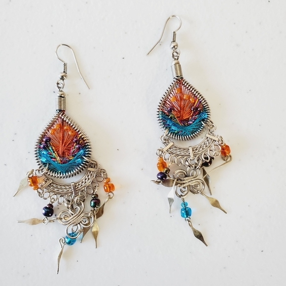 Two pairs of Handcrafted Metallic Thread Bead Dangle Earrings - Picture 6 of 14